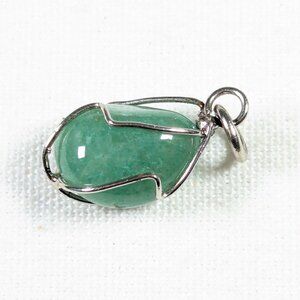 Small wire caged jade stone pebble necklace pendant charm